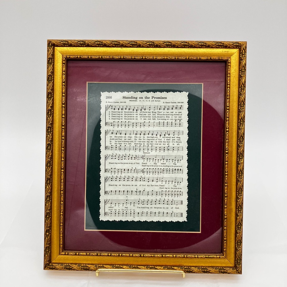 Framed Sheet Music Standing on the Promises 14.5x12.5 Gold Hymn Art
